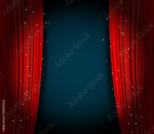 red curtains background with glittering stars