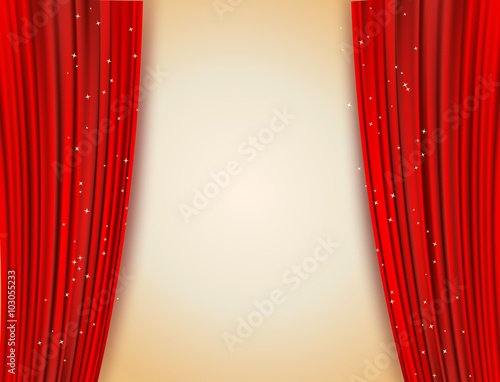 open red curtains with glittering stars background
