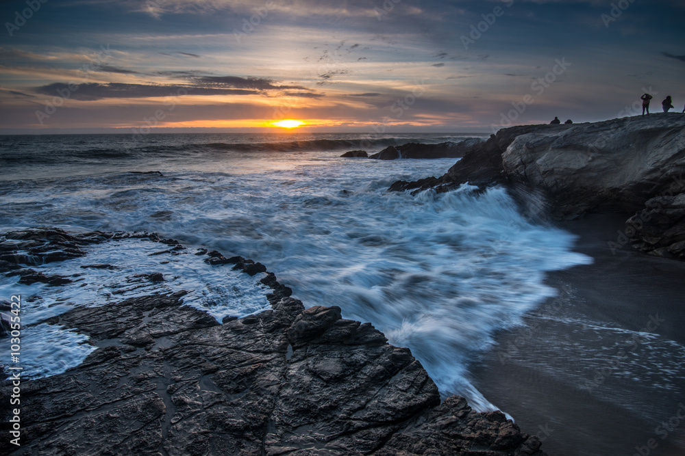 Waves Crashing on Shore in Leo Carrillo State Park at Sunset