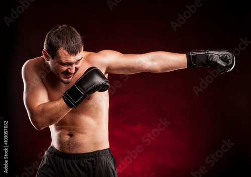Boxing man ready to fight. Boxing, workout, muscle, strength, power 