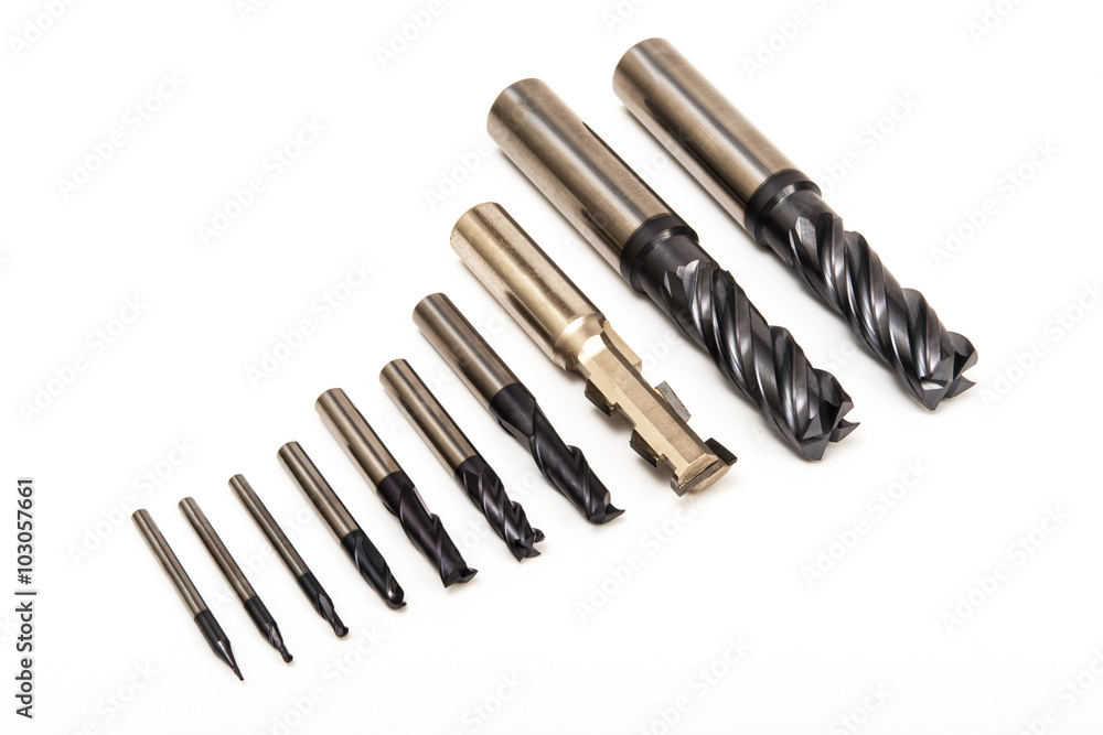 Drill bits set of ten on white background Drill bits set of ten on white background