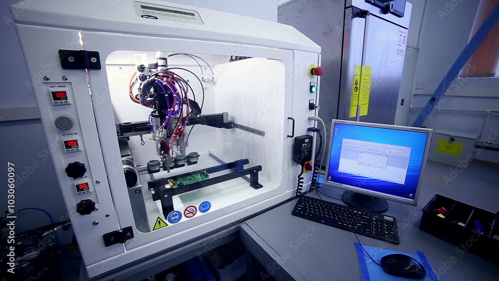 Surface Mount Technology Smt Machine places elements on circuit boards. HD. Surface Mount Technology Smt Machine places elements on circuit boards. HD.