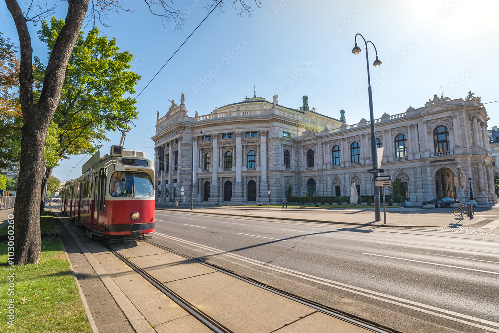 Obraz premium Tram and Burgtheater , Vienna , Austria