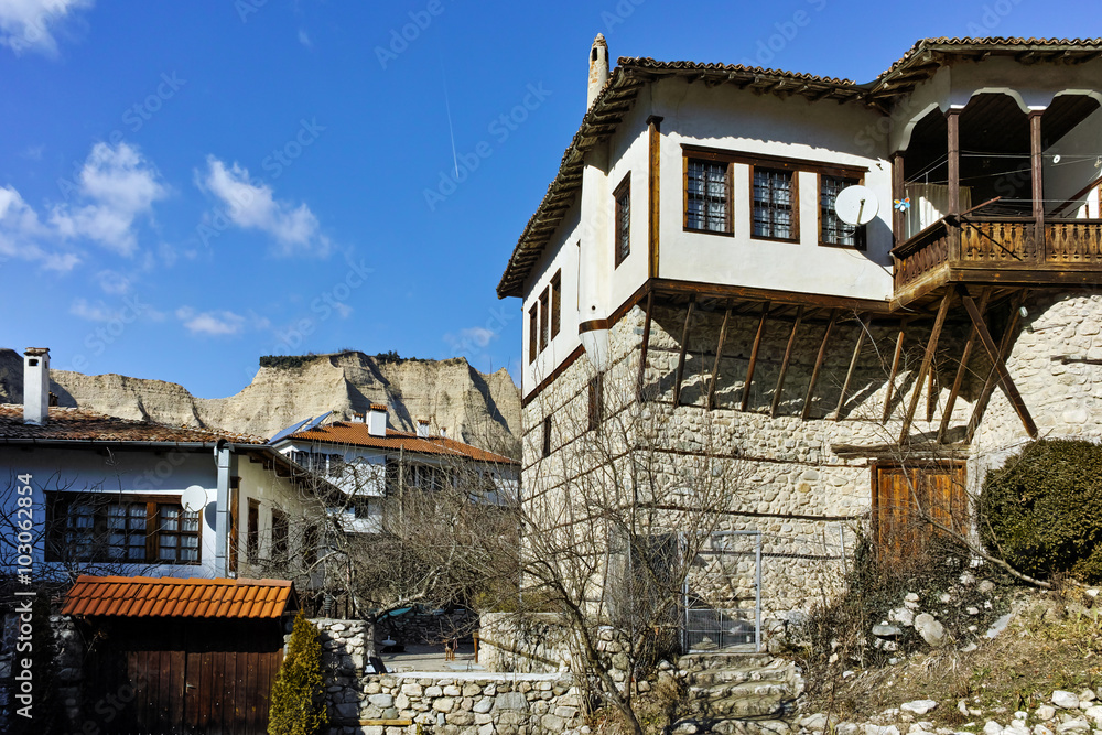 Traditional stone built house from the Revival period in Melnik town, Blagoevgrad region, Bulgaria