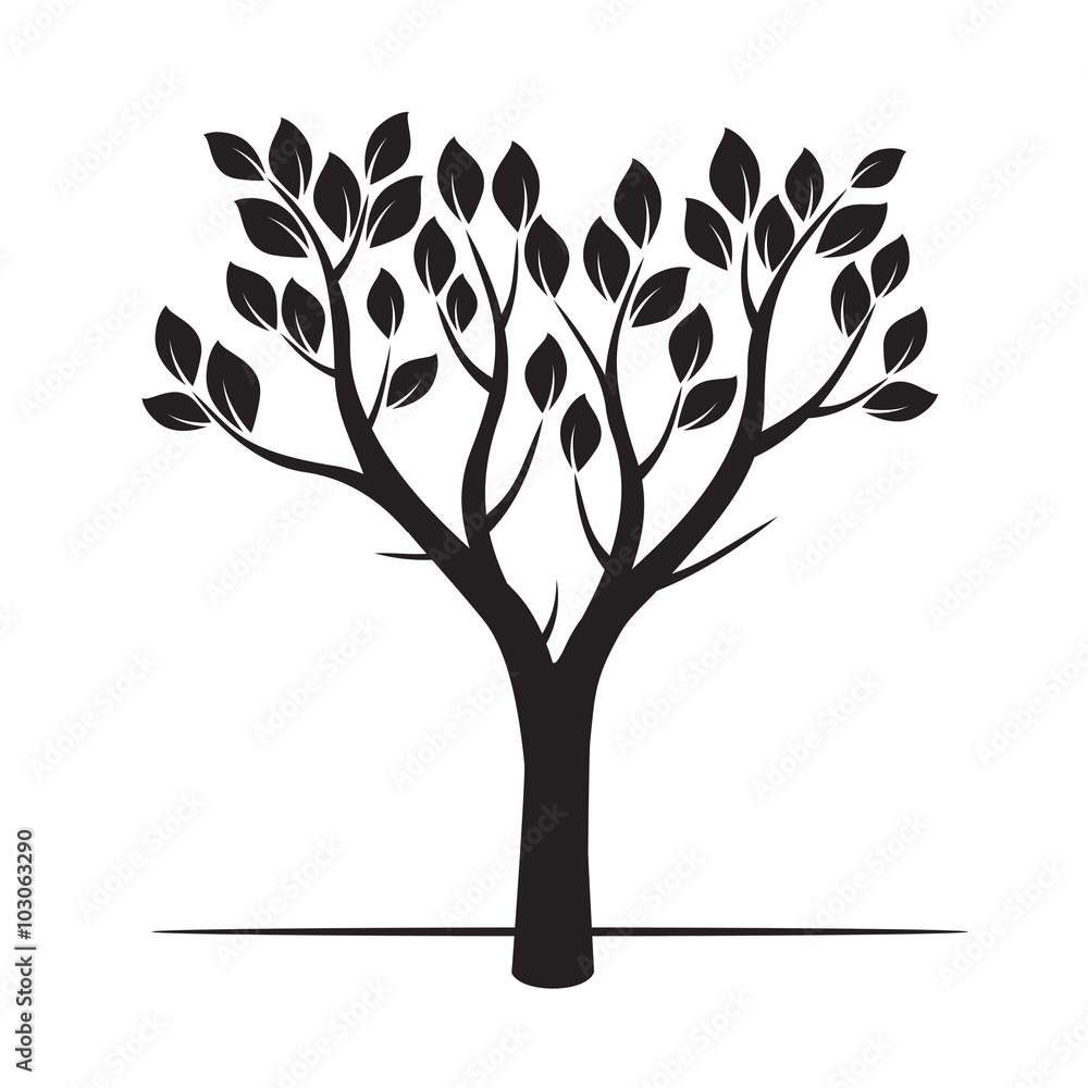 Obraz premium Black Tree and Leafs. Vector Illustration.