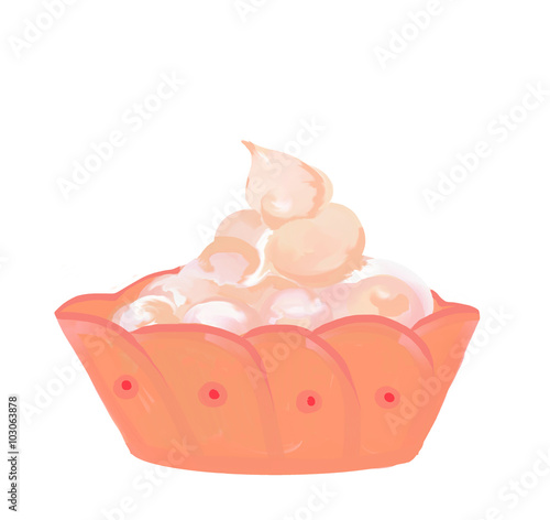 Fototapeta Naklejka Na Ścianę i Meble -  Cake, dessert, sweet, sweet, wafer, cup, milk, cream, diet, nutrition, calories, sugar, Strawberry, raspberries, basket, shortbread