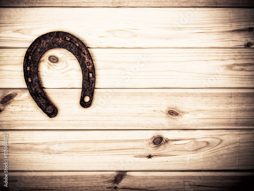 Symbol Of Luck. Close-up Of Lucky Horseshoe On Wall Of Barn. Lucky Concept.