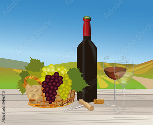 Rotwein und Weißwein in Weinberg Landschaft