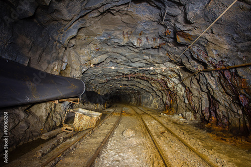 Underground gold mine ore tuneel with two railways Berezovsky mine Ural photo