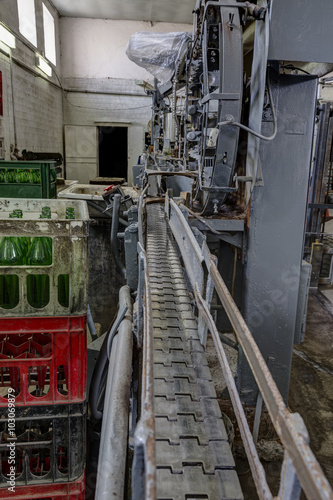 Abandoned technological equipment, machinery and conveyor.