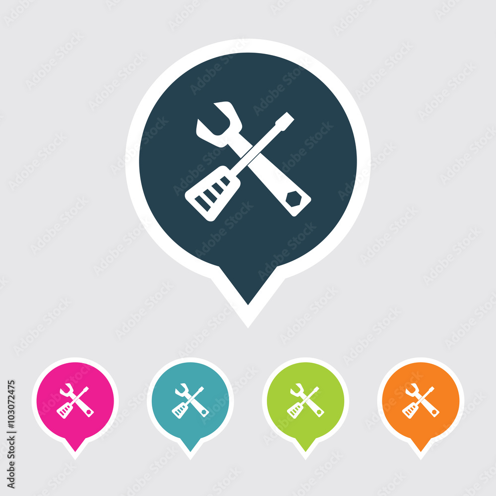 Very Useful Editable Tools Icon on Different Colored Pointer Shape. Eps-10. Very Useful Editable Tools Icon on Different Colored Pointer Shape. Eps-10.