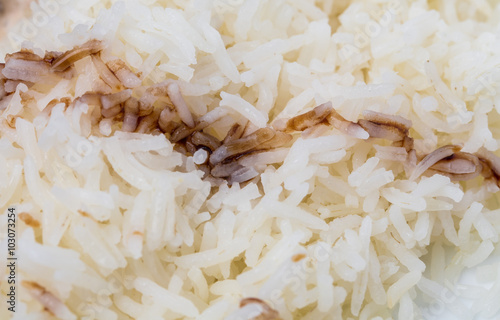 Delicious boiled rice with soya sauce.