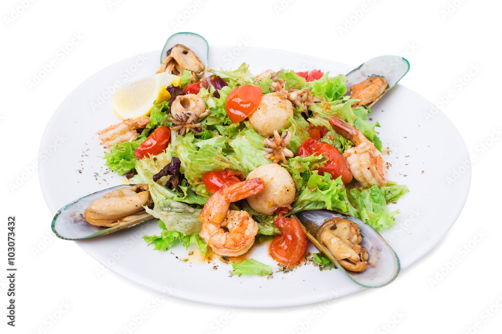 Delicious warm seafood salad. Delicious warm seafood salad.