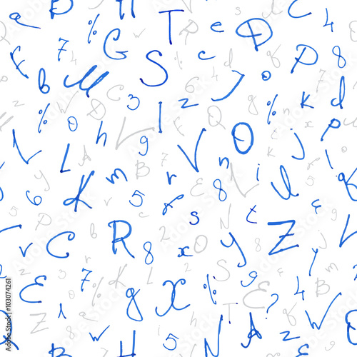 hand drawn letters and numbers. school seamless pattern