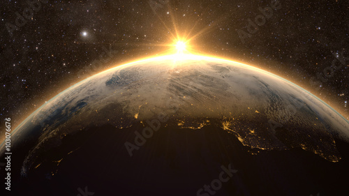 Fototapeta Naklejka Na Ścianę i Meble -  Planet Earth with a spectacular sunset, view on South America.