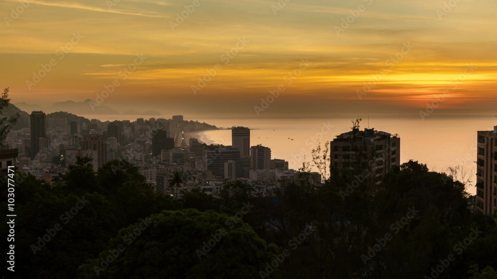 Sunrise sky above city skyline, Rio de Janeiro, Brazil - Timelapse Sunrise sky above city skyline, Rio de Janeiro, Brazil - Timelapse