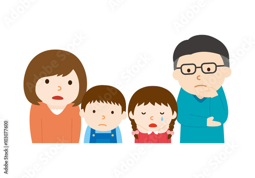 悲しみ顔の家族　上半身　4人