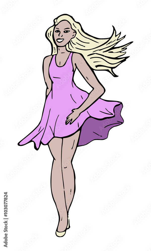 Slanke sportieve zelfverzekerde dame met roze jurk Slanke sportieve zelfverzekerde dame met roze jurk