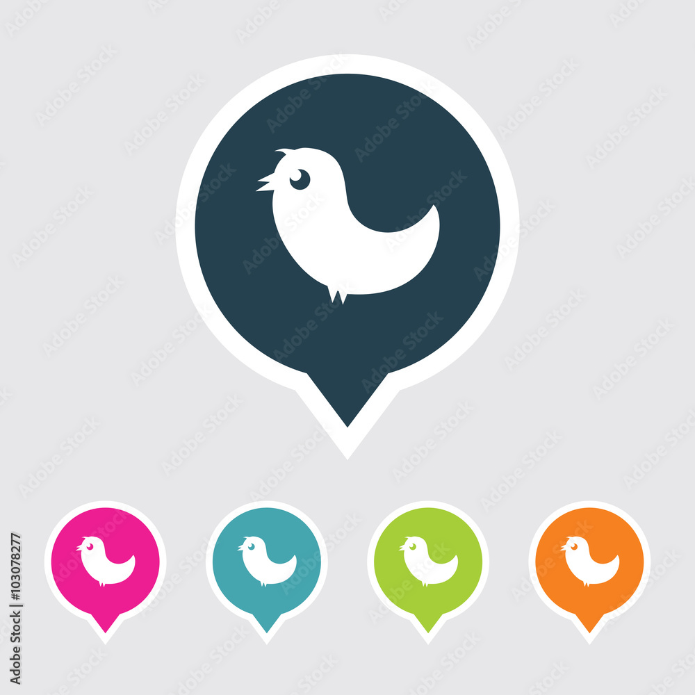 Very Useful Editable Bird Icon on Different Colored Pointer Shape. Eps-10. Very Useful Editable Bird Icon on Different Colored Pointer Shape. Eps-10.