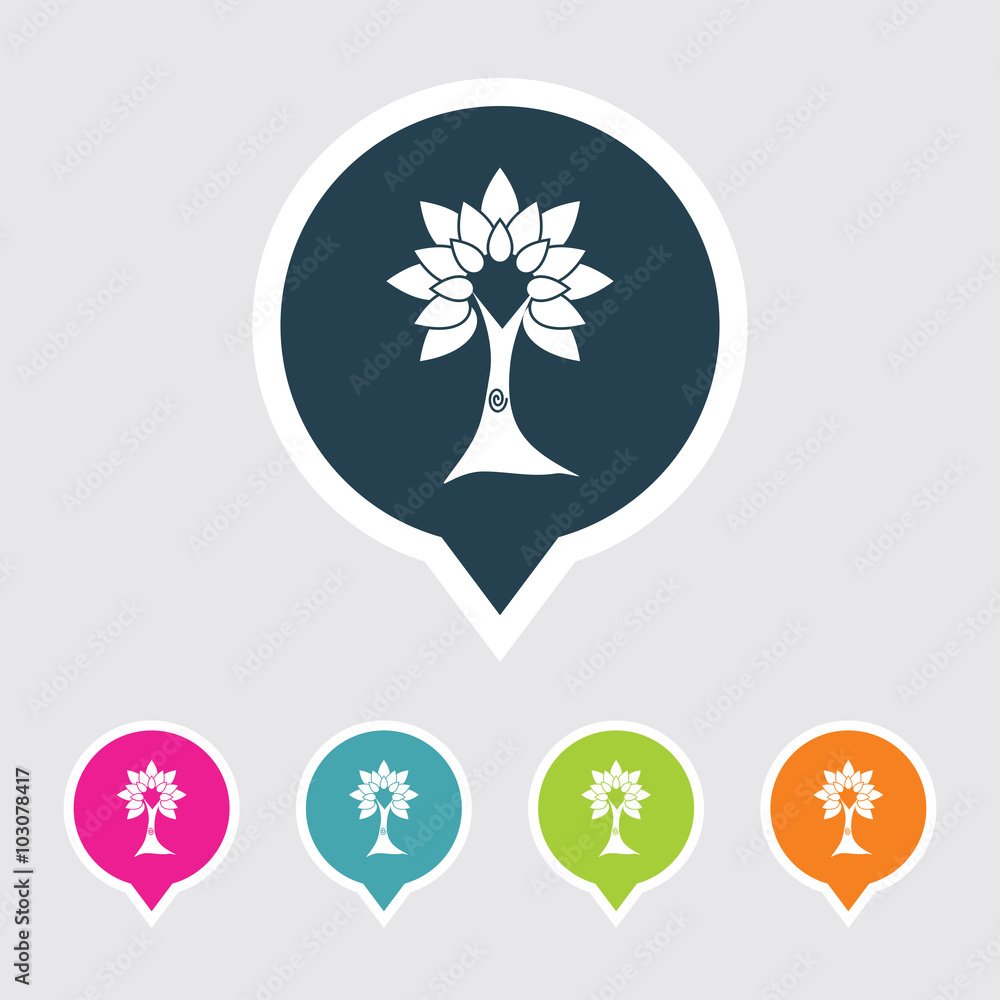 Very Useful Editable Tree Icon on Different Colored Pointer Shape. Eps-10. Very Useful Editable Tree Icon on Different Colored Pointer Shape. Eps-10.