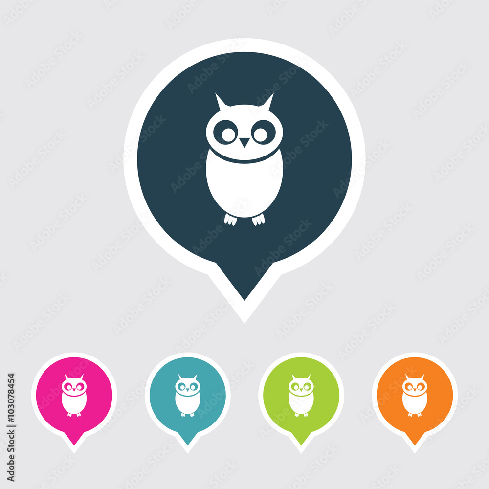 Very Useful Editable Owlet Icon on Different Colored Pointer Shape. Eps-10. Very Useful Editable Owlet Icon on Different Colored Pointer Shape. Eps-10.