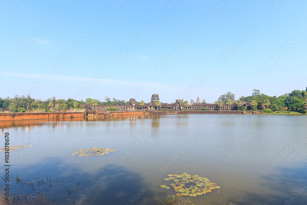 View of Angkor Wat from outside the lake, Siem Reap, Cambodia
