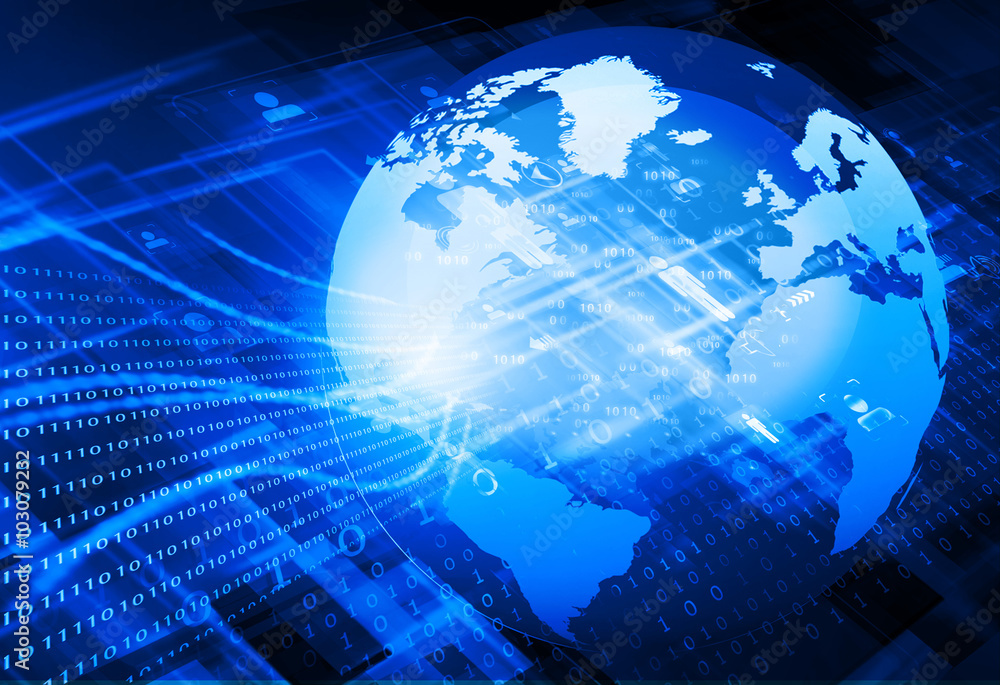 Globalization of fiber optics. Digital world ,  global internet technology.