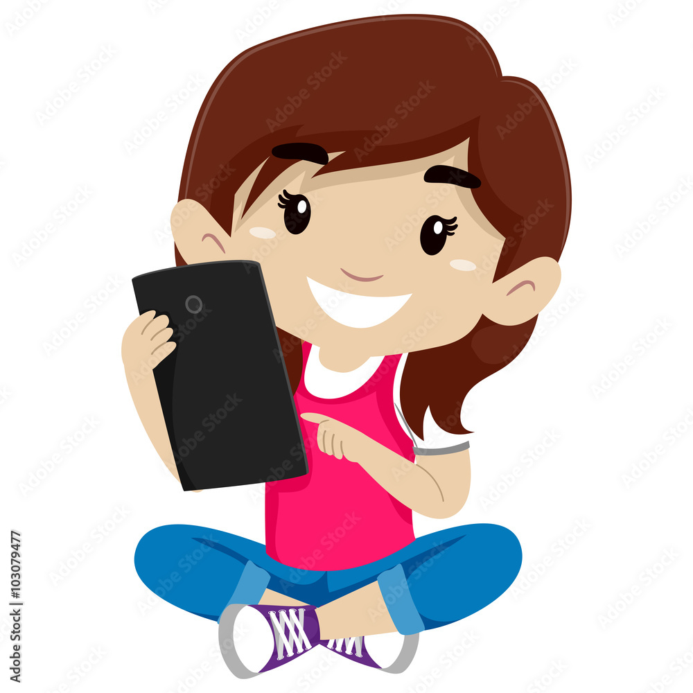 Illustration of Little Girl using a Tablet Illustration of Little Girl using a Tablet