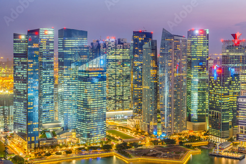 Singapore financial district and business building.