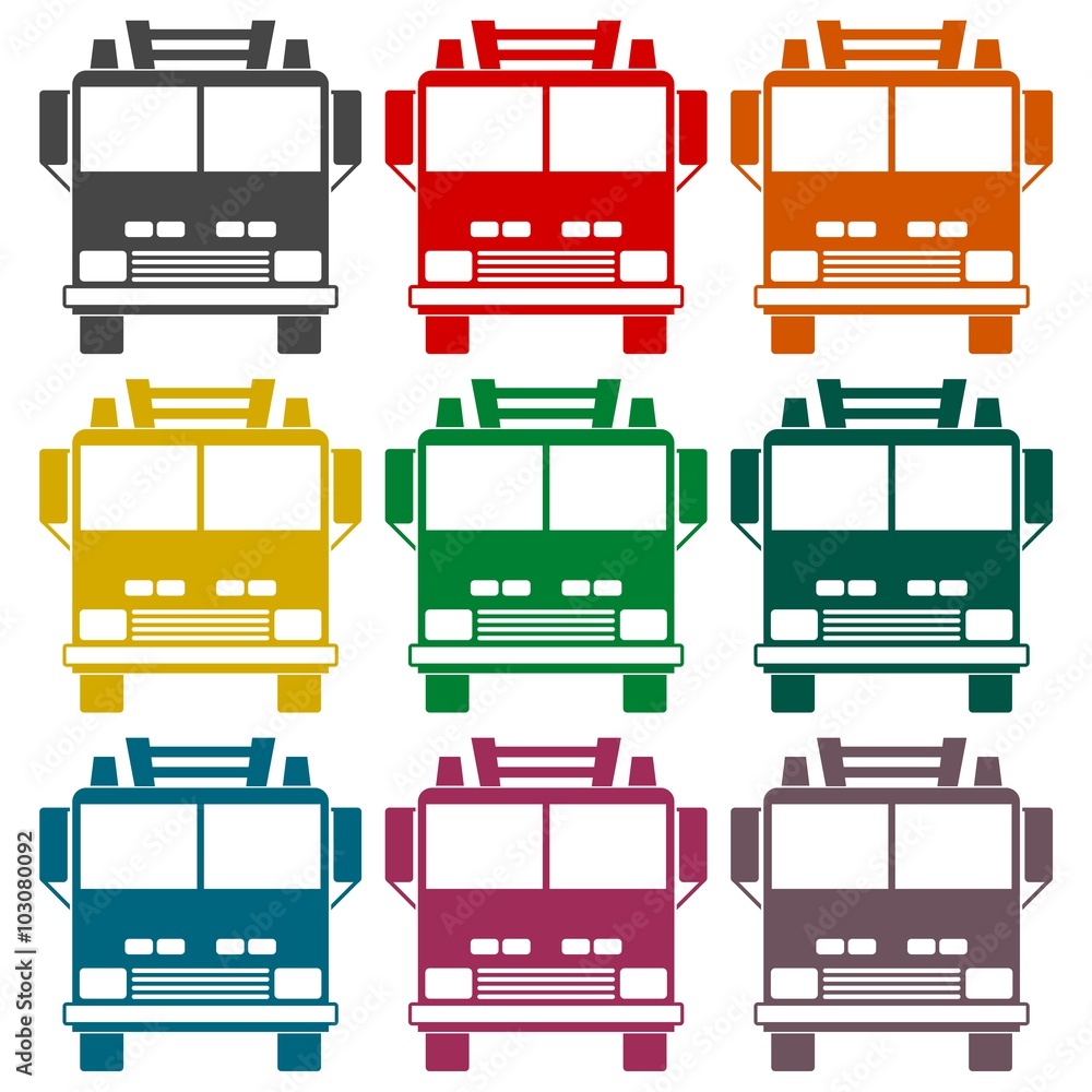 Fire truck, Fire station icon set Fire truck, Fire station icon set