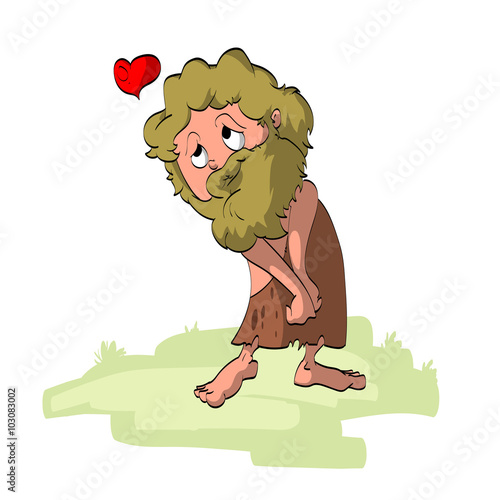 Vector illustration of a cartoon caveman in love.