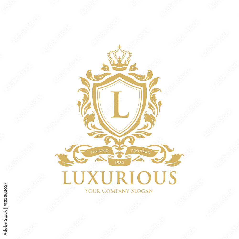 Fototapeta premium Luxury logo,boutique identity,real estate,property,royalty logo,hotel logo,crest logo,Victorian style logo,Vector Logo Template.