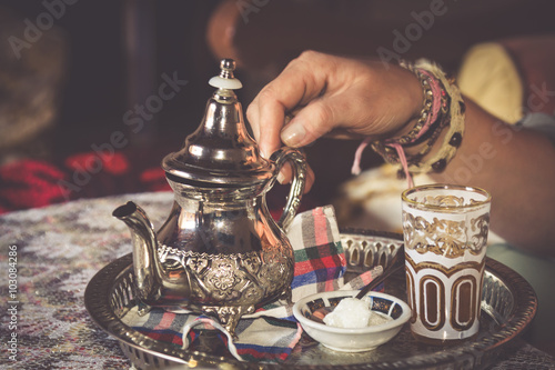 Moroccan teapot and cup to drink the famous mint.
