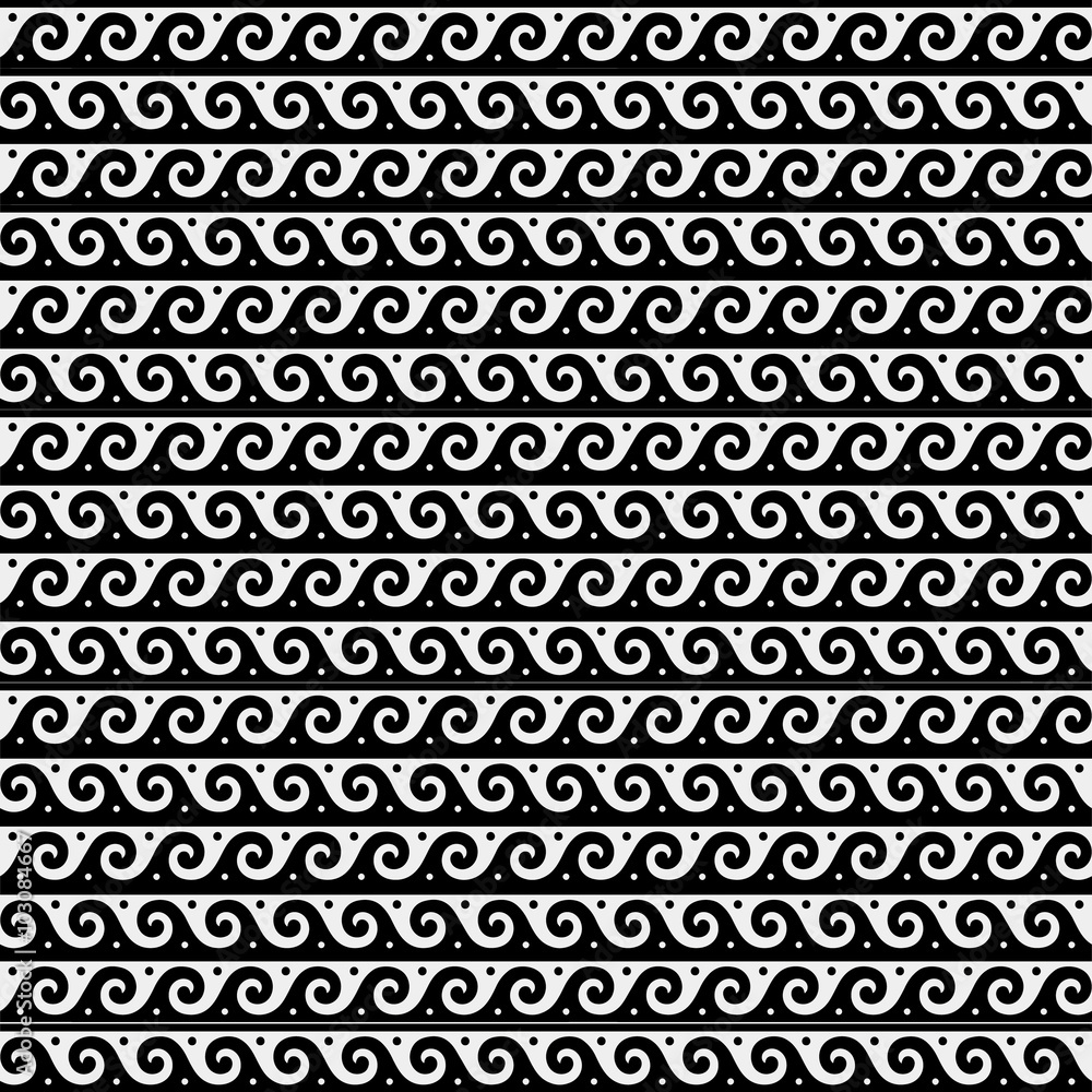 Greek minimal monochrome black and white pattern, background or ornament. Ancient style, symbols