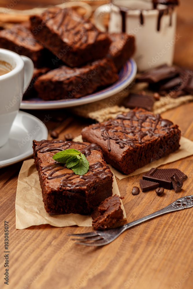 Plate with delicious chocolate brownies Plate with delicious chocolate brownies