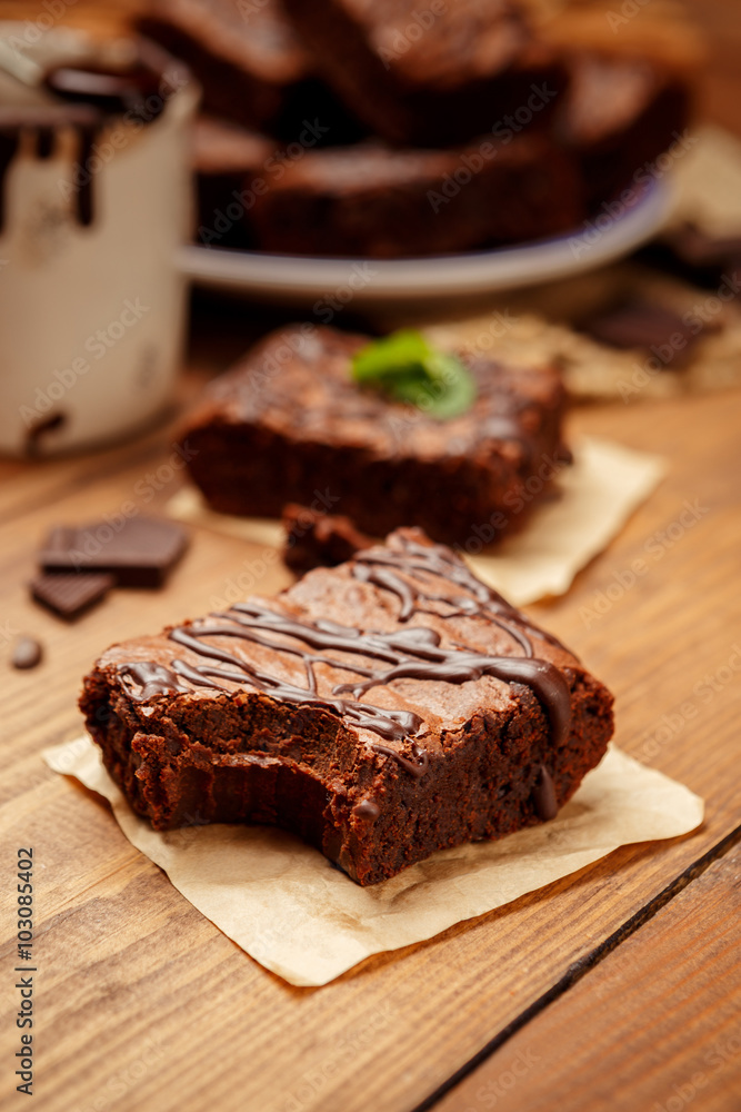 Plate with delicious chocolate brownies Plate with delicious chocolate brownies