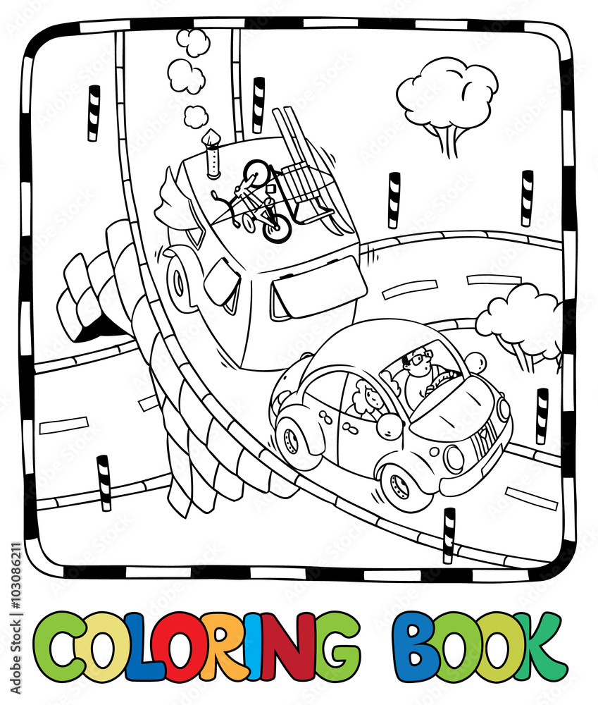 Yellow retro car with trailer. Coloring book Stock Vector | Adobe Stock
