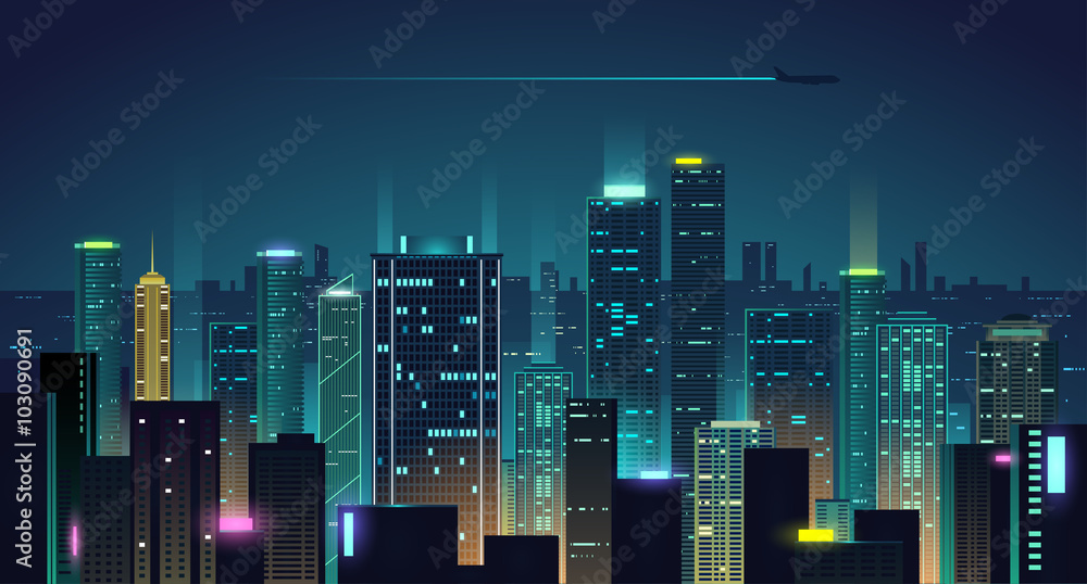 Night city background - obrazy, fototapety, plakaty 