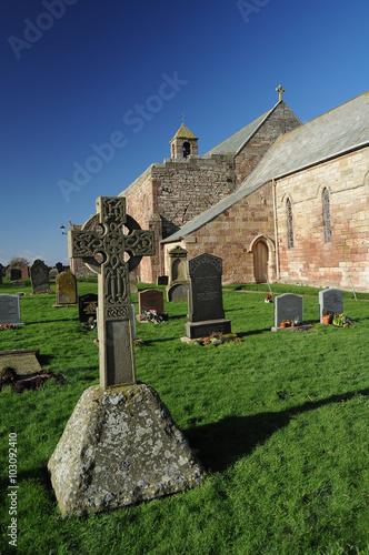 Celtic Cross on Lindisfarne a,k,a. Holy Island in  Northumberland u.k. photo