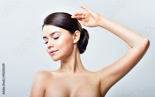 Young beautiful woman. perfect skin. armpit's care