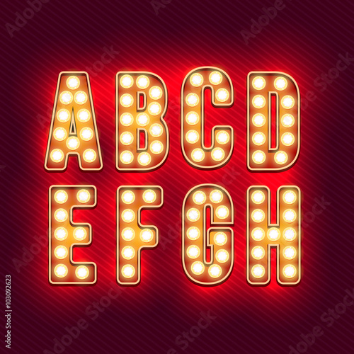 Vintage letters. Set of retro neon alphabet. part 1