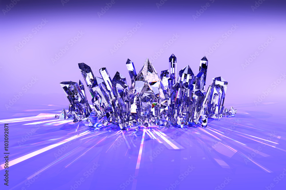 Crystal Cluster A sparkling cluster of purple crystals reflecting light on  the floor. Stock Illustration | Adobe Stock