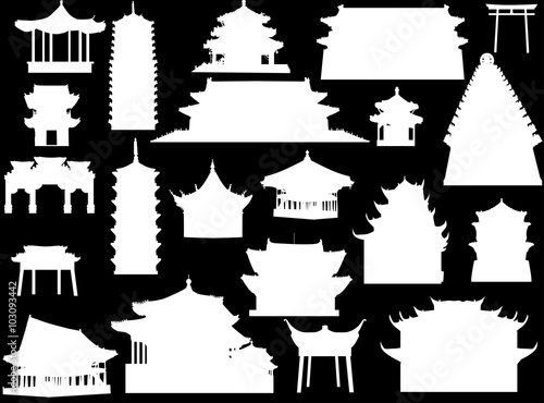 twenty one isolated on black pagoda silhouettes