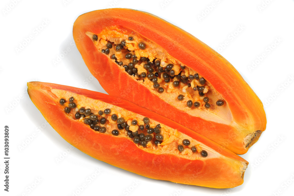 slice papaya isolated on white background slice papaya isolated on white background