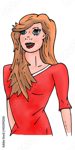 Vrouw met rood mantelpak Stock Illustration | Adobe Stock
