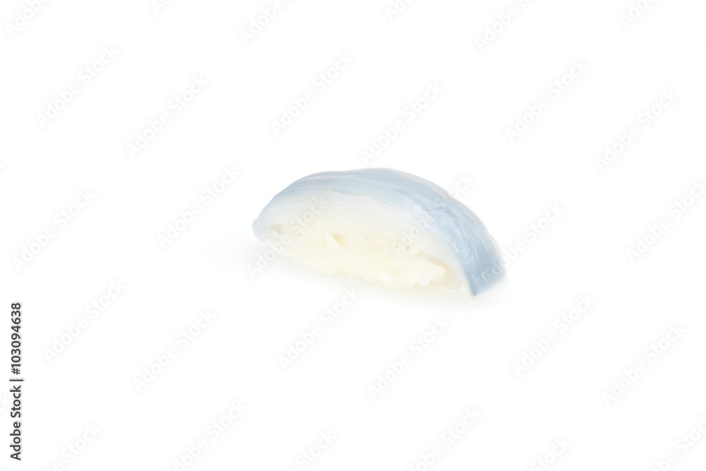 Ika, Nigiri, Sushi, auf weißem Hintergrund, Foodfotografie