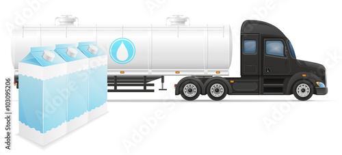 truck semi trailer delivery and transportation of milk concept v