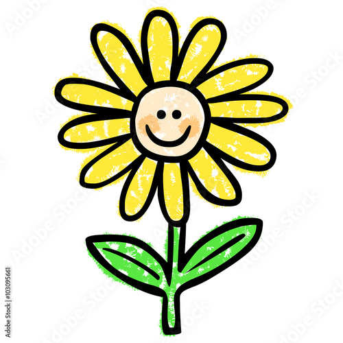 Lächelnde gelbe Blume / Kreidezeichnung, Vektor, freigestellt