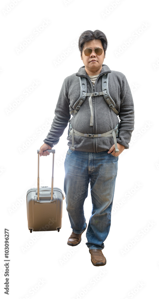 young man with backpack walking