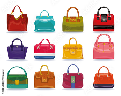 Colored female handbags set.Fashion Illustration